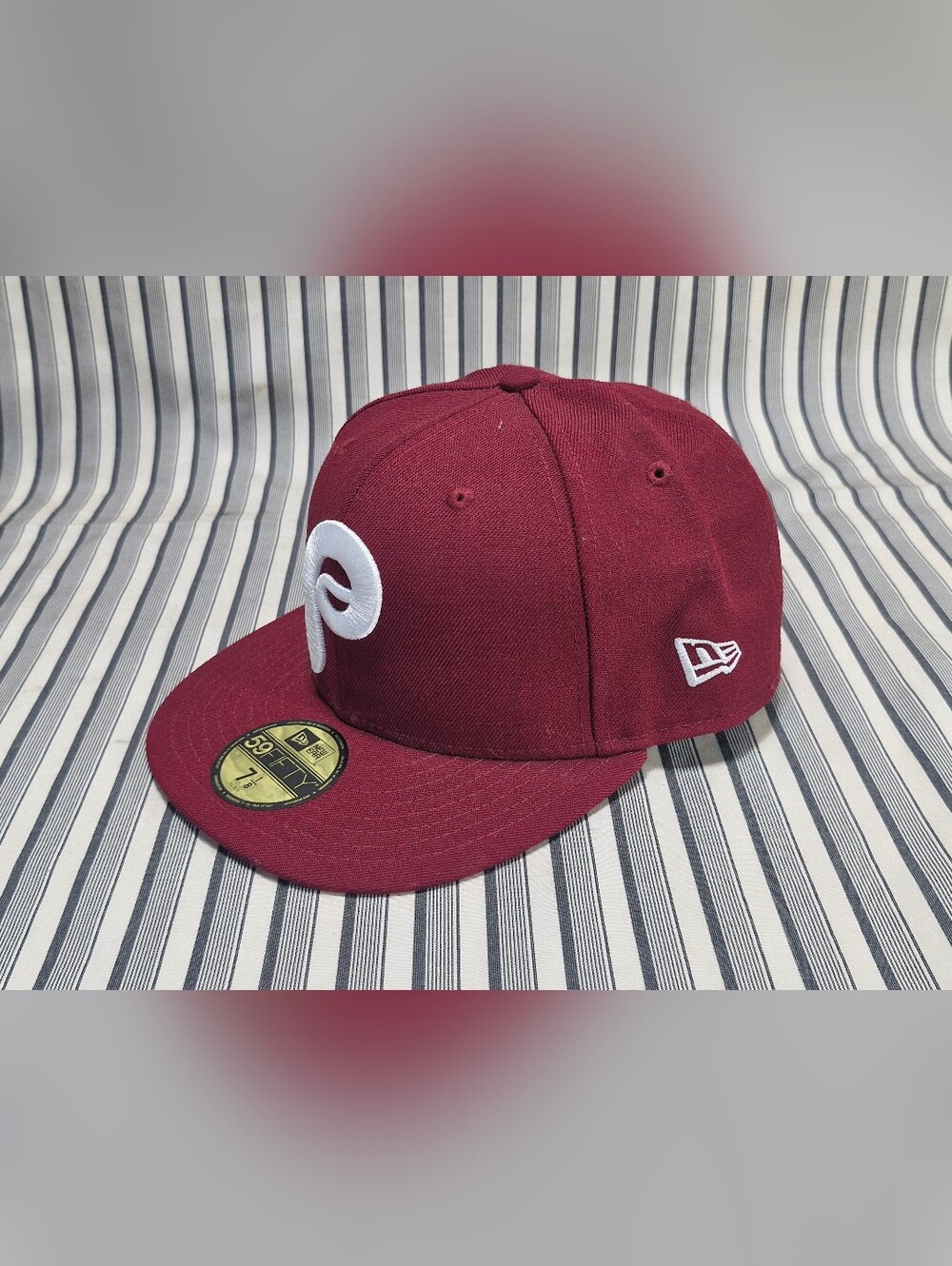 New Era 59FIFTY Philadelphia Phillies Fitted Hat Cap Maroon Burgundy Size 7 1/8